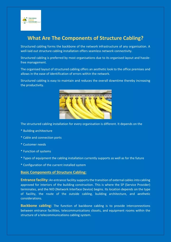 what are the components of structure cabling