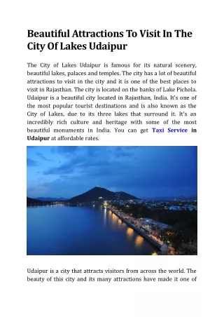Beautiful Attractions to visit in the City of Lakes Udaipur