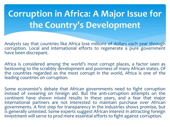 corruption in africa a major issue for the country s development