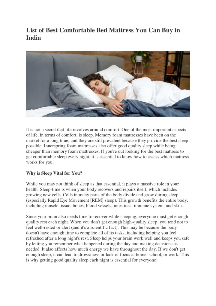 list of best comfortable bed mattress