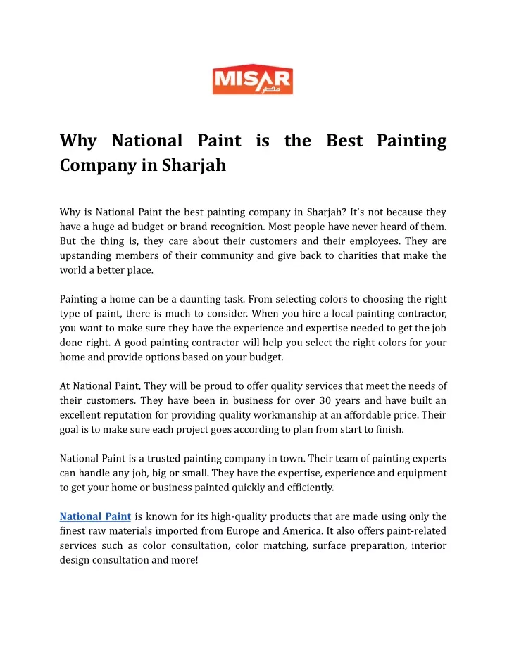 why national paint is the best painting company