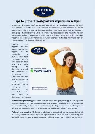 Tips to prevent post-partum depression relapse