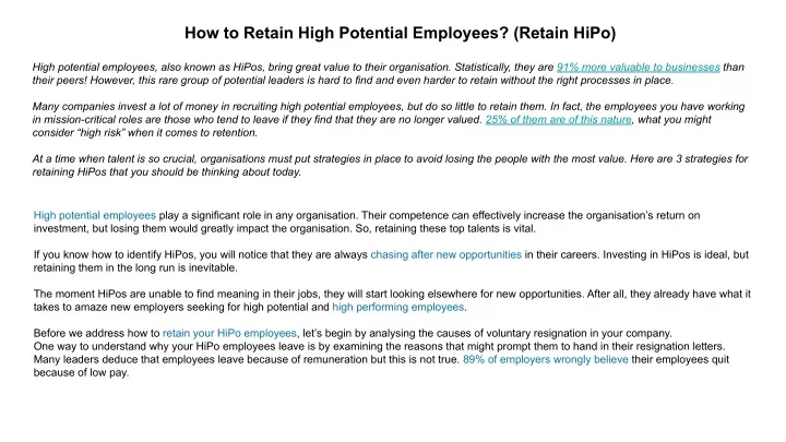 how to retain high potential employees retain hipo