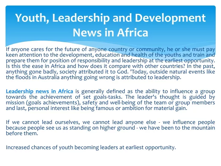 youth leadership and development news in africa