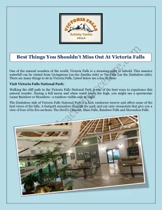 Best Things You Shouldn’t Miss Out At Victoria Falls