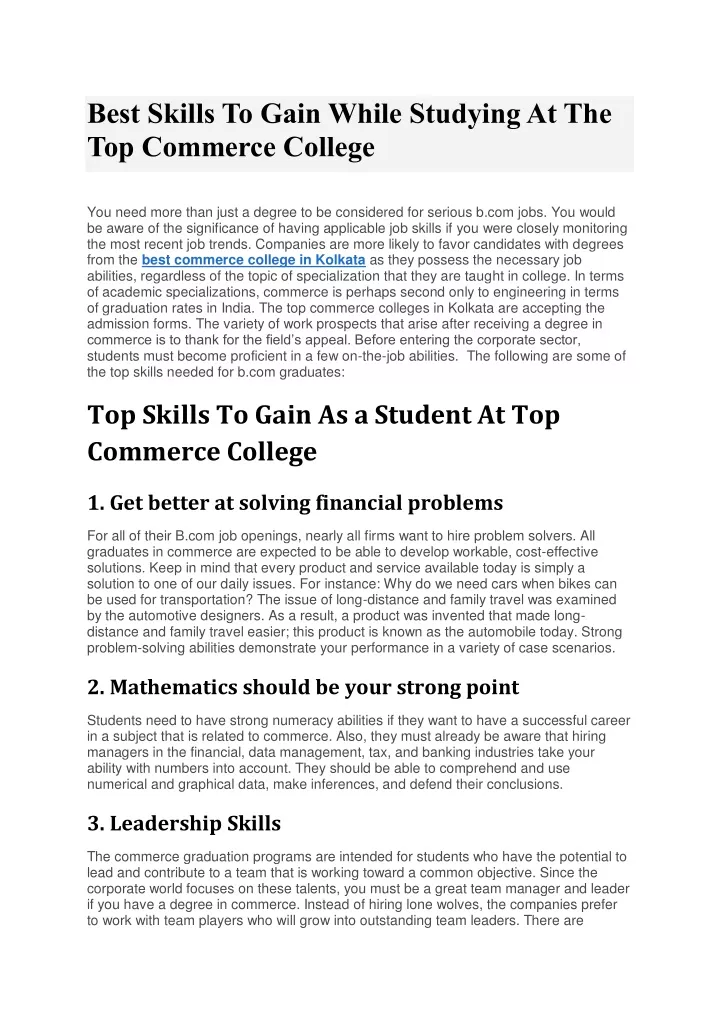 PPT - Best Skills To Gain While Studying At The Top Commerce College ...