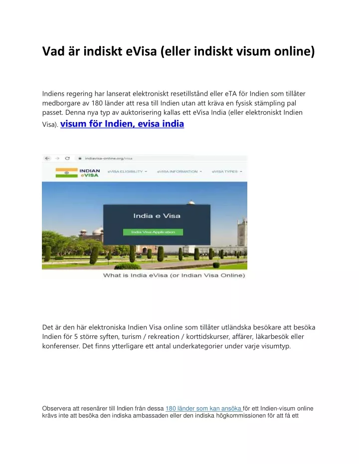 vad r indiskt evisa eller indiskt visum online