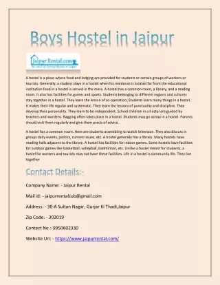 Boys Hostel in Jaipur