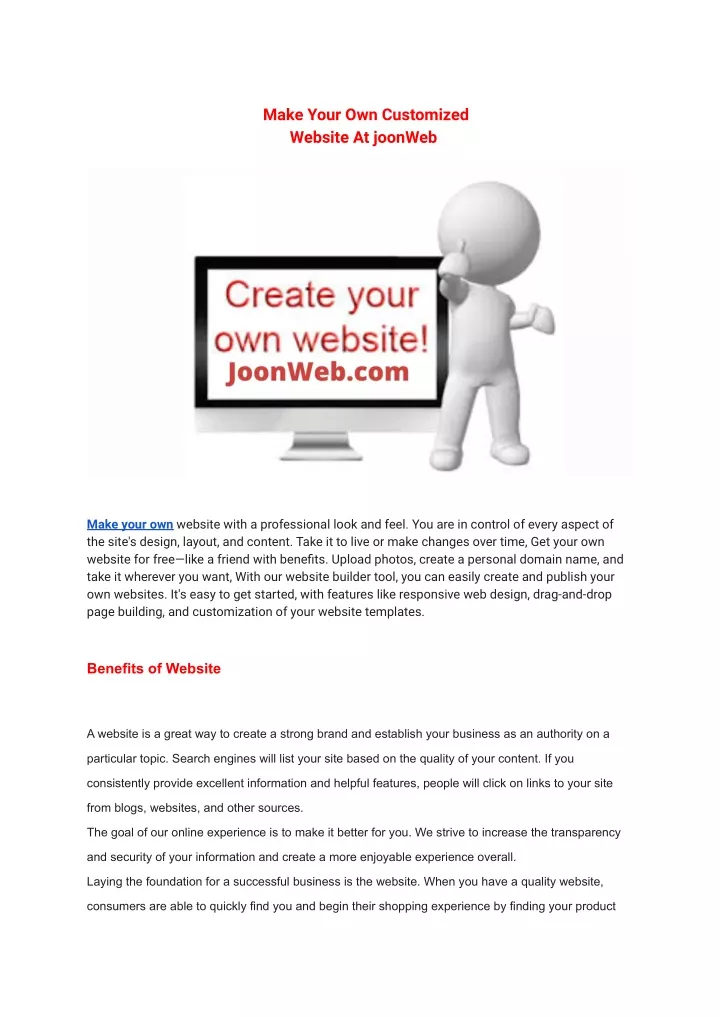 make your own customized website at joonweb
