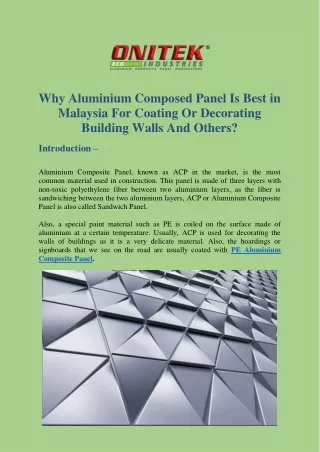 Why Aluminium Composed Panel Is Best in Malaysia For Coating Or Decorating Build