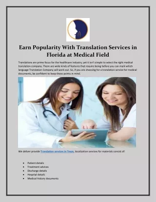 Earn Popularity With Translation Services in Florida at Medical Field