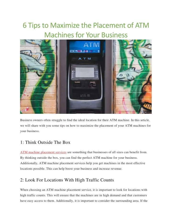 6 tips to maximize the placement of atm machines
