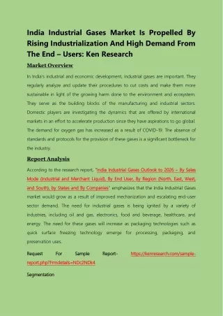 INDIA INDUSTRIAL GASES MARKET RESEARCH REPORT ; KEN RESEARCH