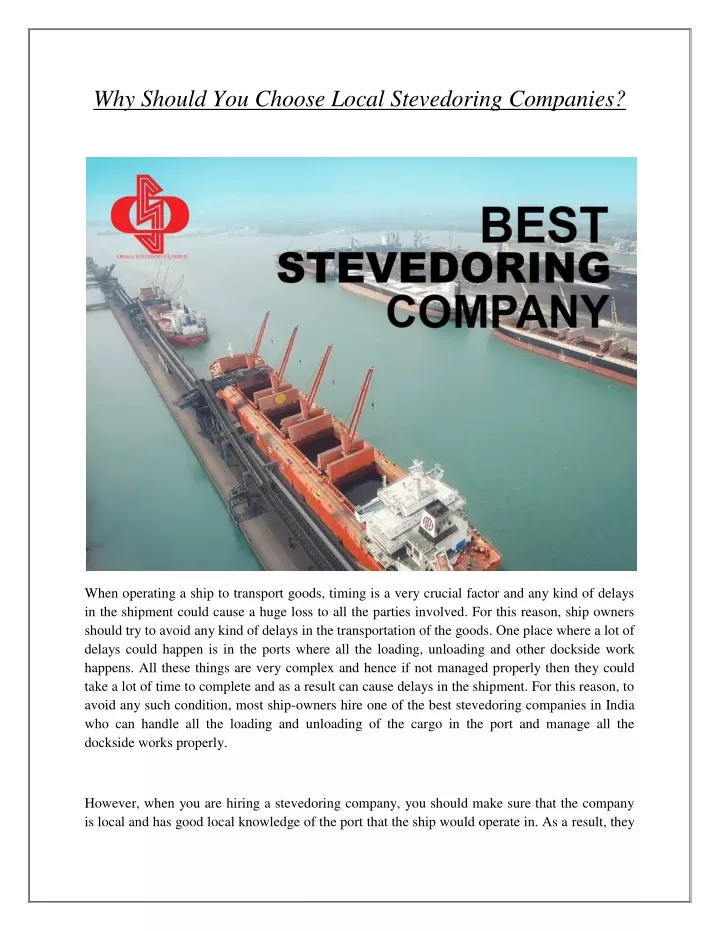why should you choose local stevedoring companies