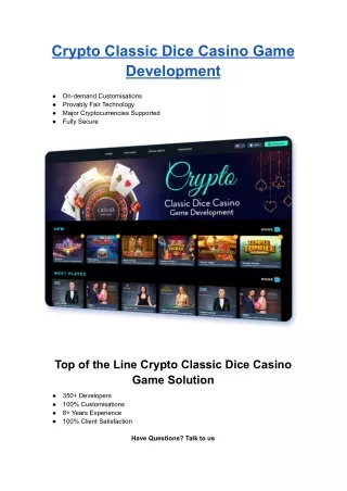 crypto classic dice casino game development