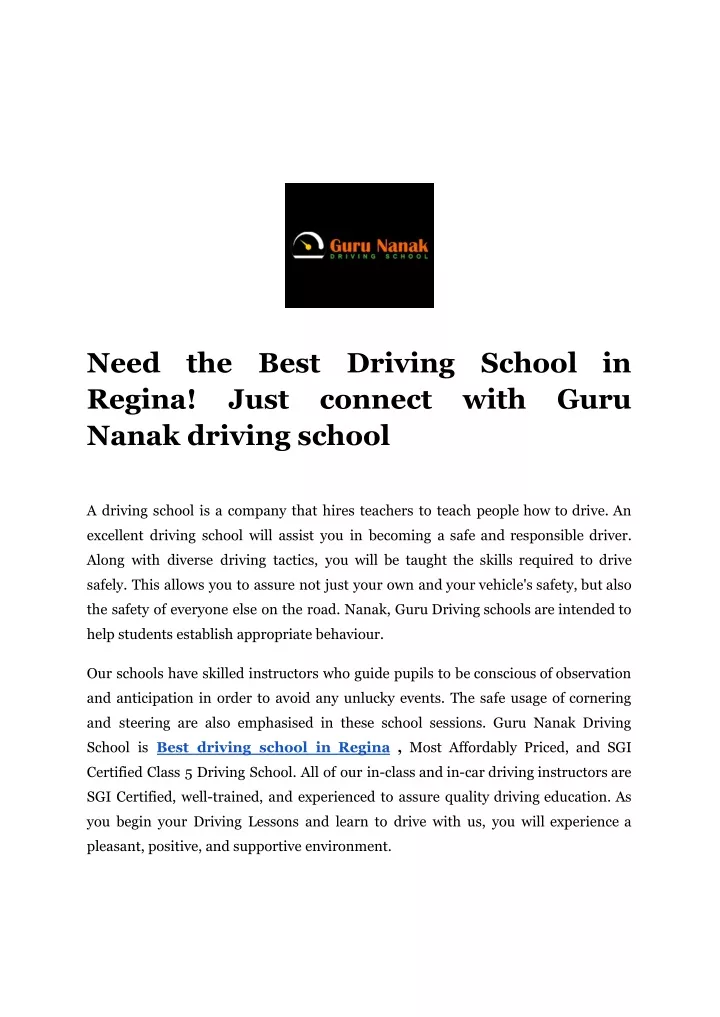 need regina nanak driving school