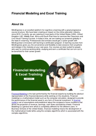 financial modeling and excel training about us