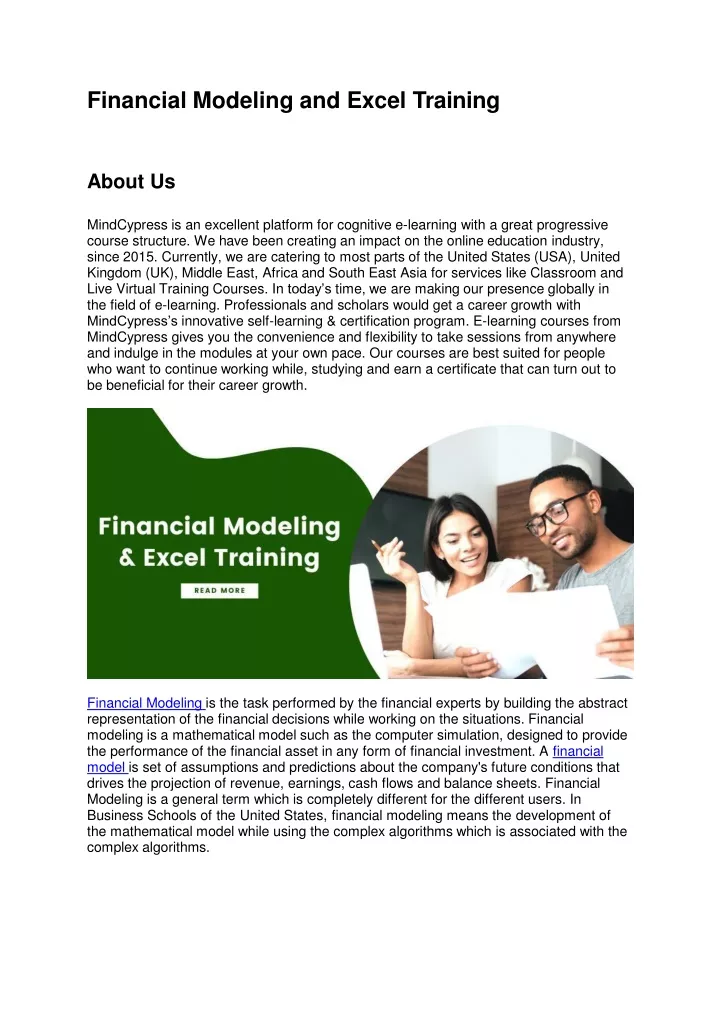 financial modeling and excel training about us