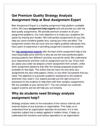 Get Premium Quality Strategy Analysis Assignment Help at Best Assignment Expert