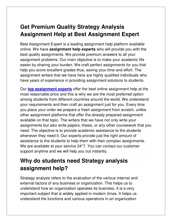 get premium quality strategy analysis assignment