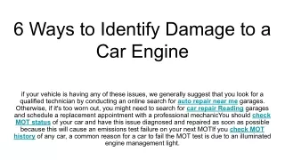 6 ways to identify damage to a car engine