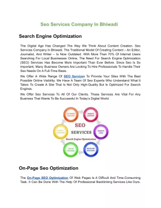 Seo Services Company In Bhiwadi