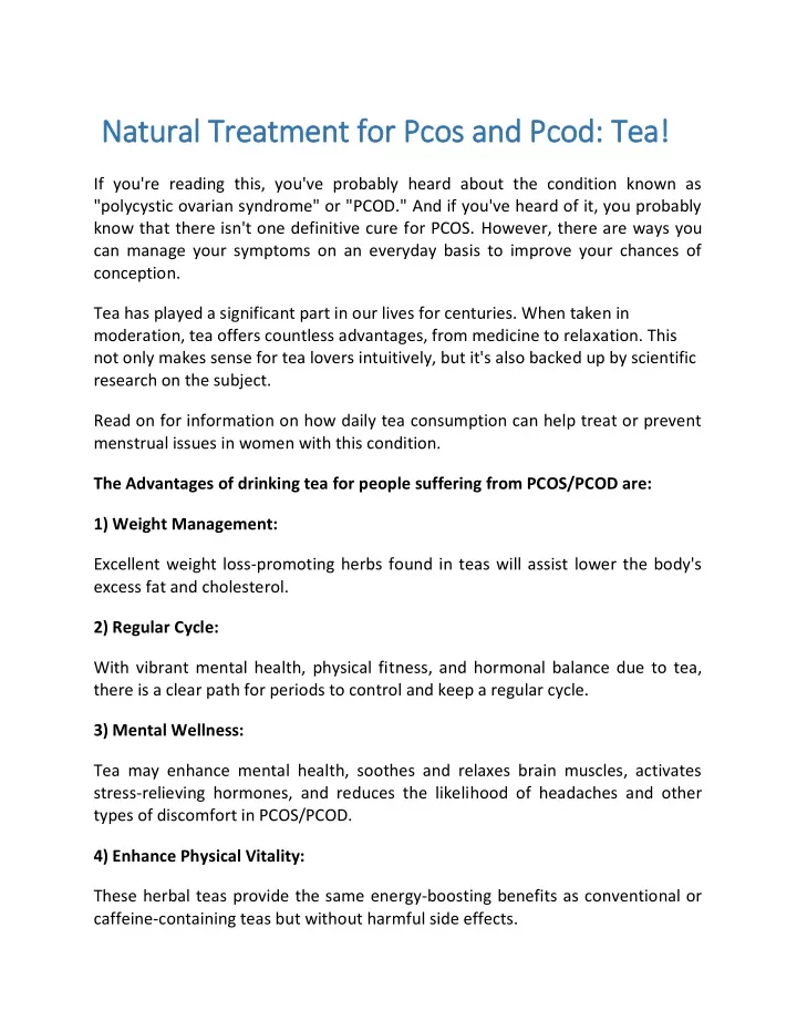 natural treatment for pcos and pcod tea natural