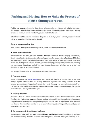 Packing and Moving: How to Make the Process of House Shifting More Fun - Calling