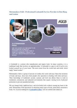 Slotenmakers Fuld - Professional Locksmith Service Provider in Den Haag and Leiden.pdf