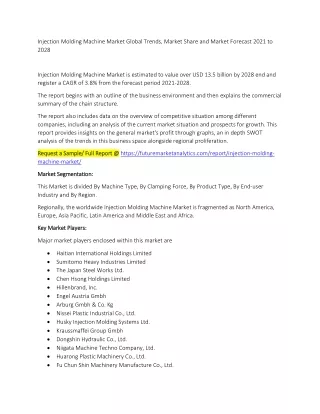 Injection Molding Machine Market Trends, Market Share, Industry Size, Growth, and Market Forecast 2021 to 2028