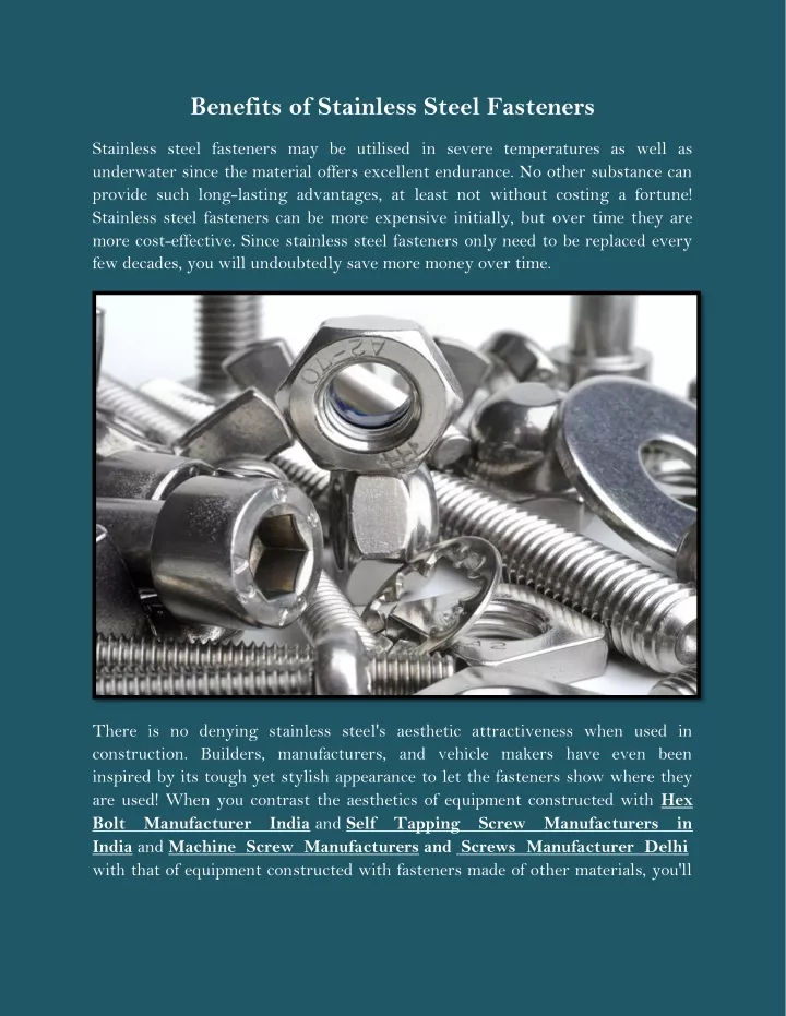 benefits of stainless steel fasteners