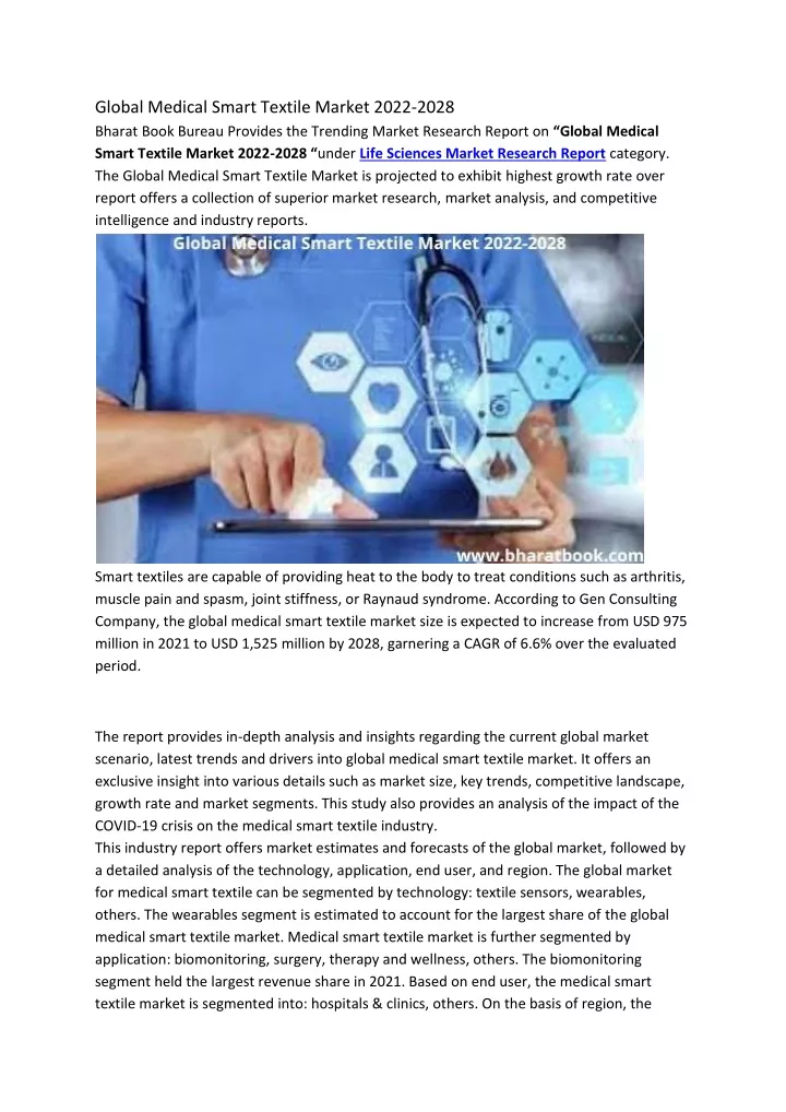 global medical smart textile market 2022 2028