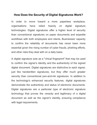 how does the security of digital signatures work