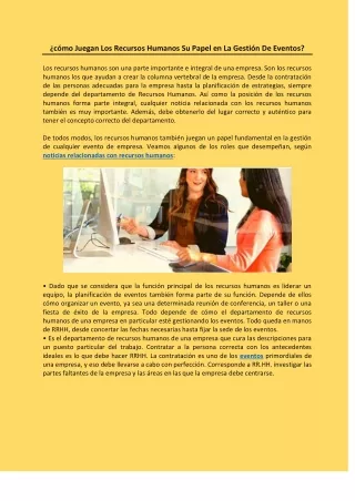 ¿cómo Juegan Los Recursos Humanos Su Papel en La Gestión De Eventos?