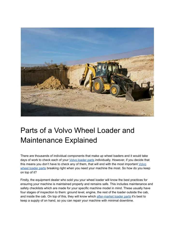 parts of a volvo wheel loader and maintenance