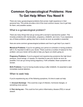 Common Gynaecological Problems How To Get Help When You Need It