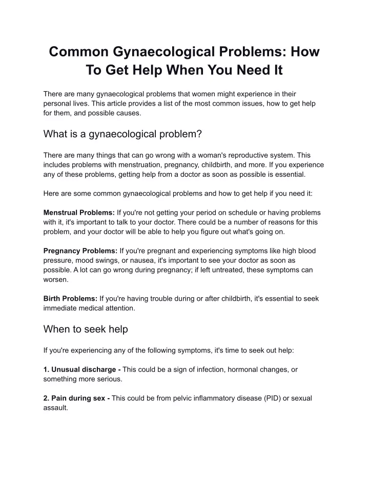 common gynaecological problems how to get help