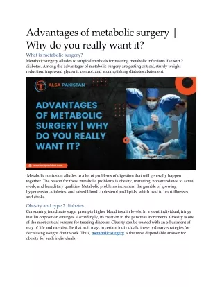 Advantages of metabolic surgery