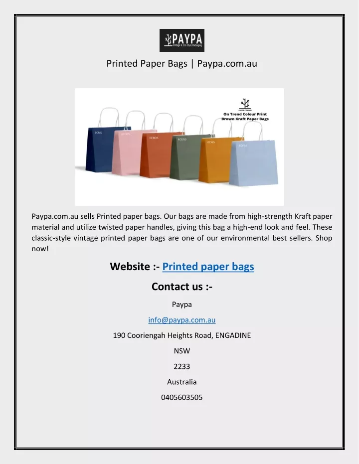 printed paper bags paypa com au