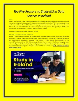 Top Five Reasons to Study MS in Data Science in Ireland - AbGyan Overseas