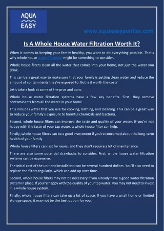 Is A Whole House Water Filtration Worth It?