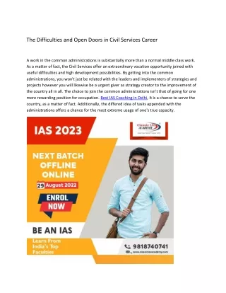 The Difficulties and Open Doors in Civil Services Career