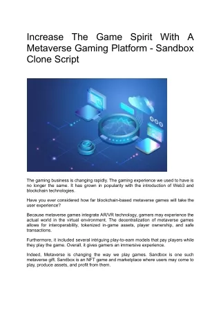 Increase The Game Spirit With A Metaverse Gaming Platform - Sandbox Clone Script