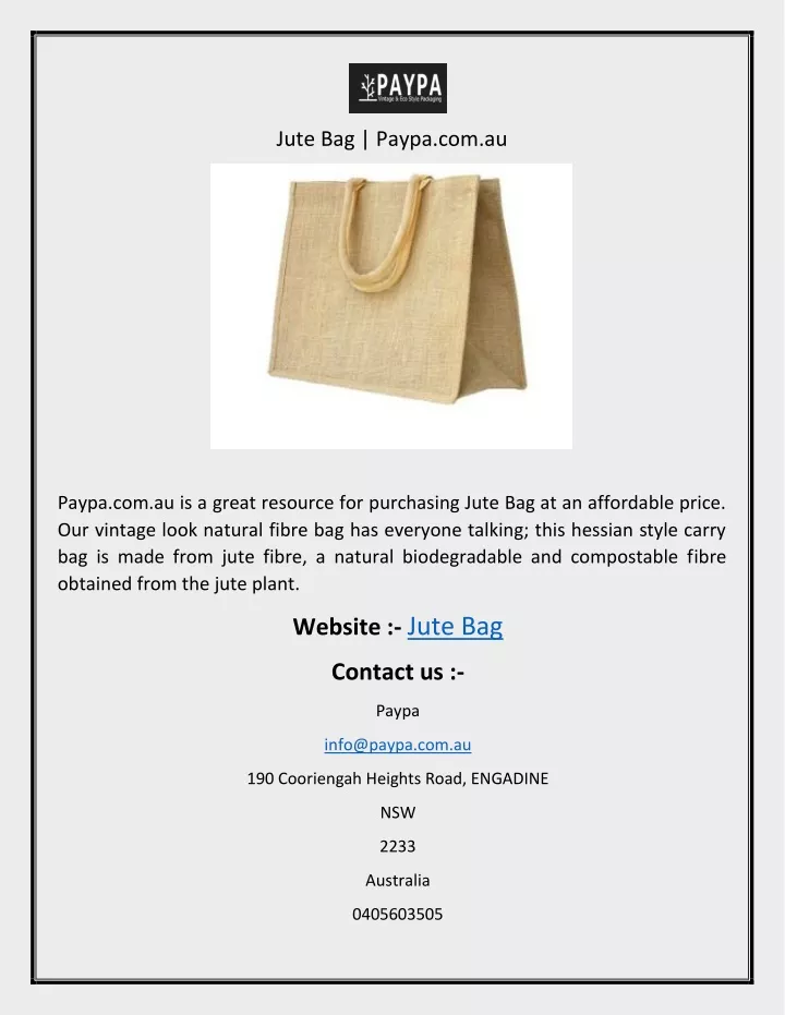 jute bag paypa com au