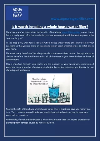 Is it worth installing a whole house water filter?