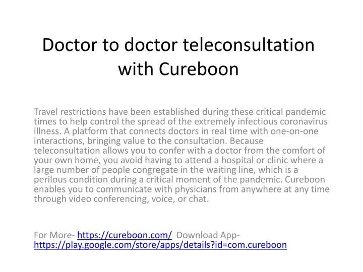 doctor to doctor teleconsultation with cureboon