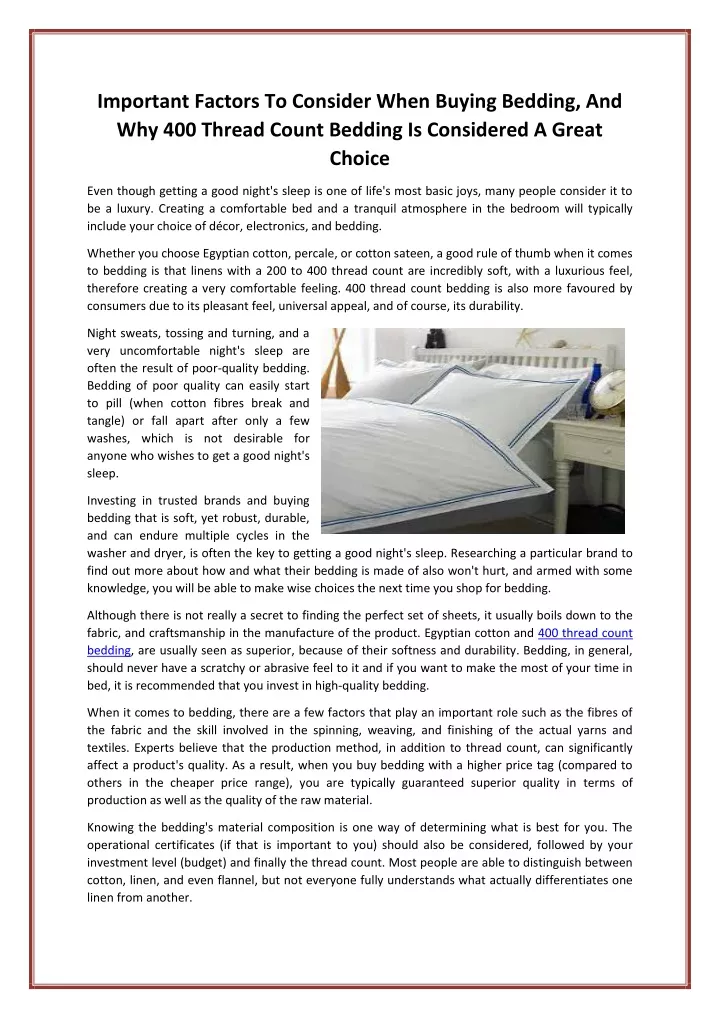 important factors to consider when buying bedding