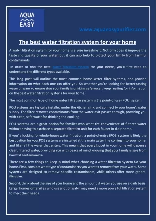 The best water filtration system for your home