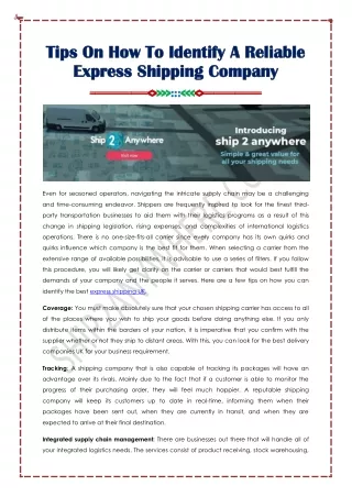 Reliable Express Shipping Company In London UK