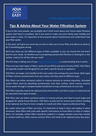 Tips & Advice About Your Water Filtration System